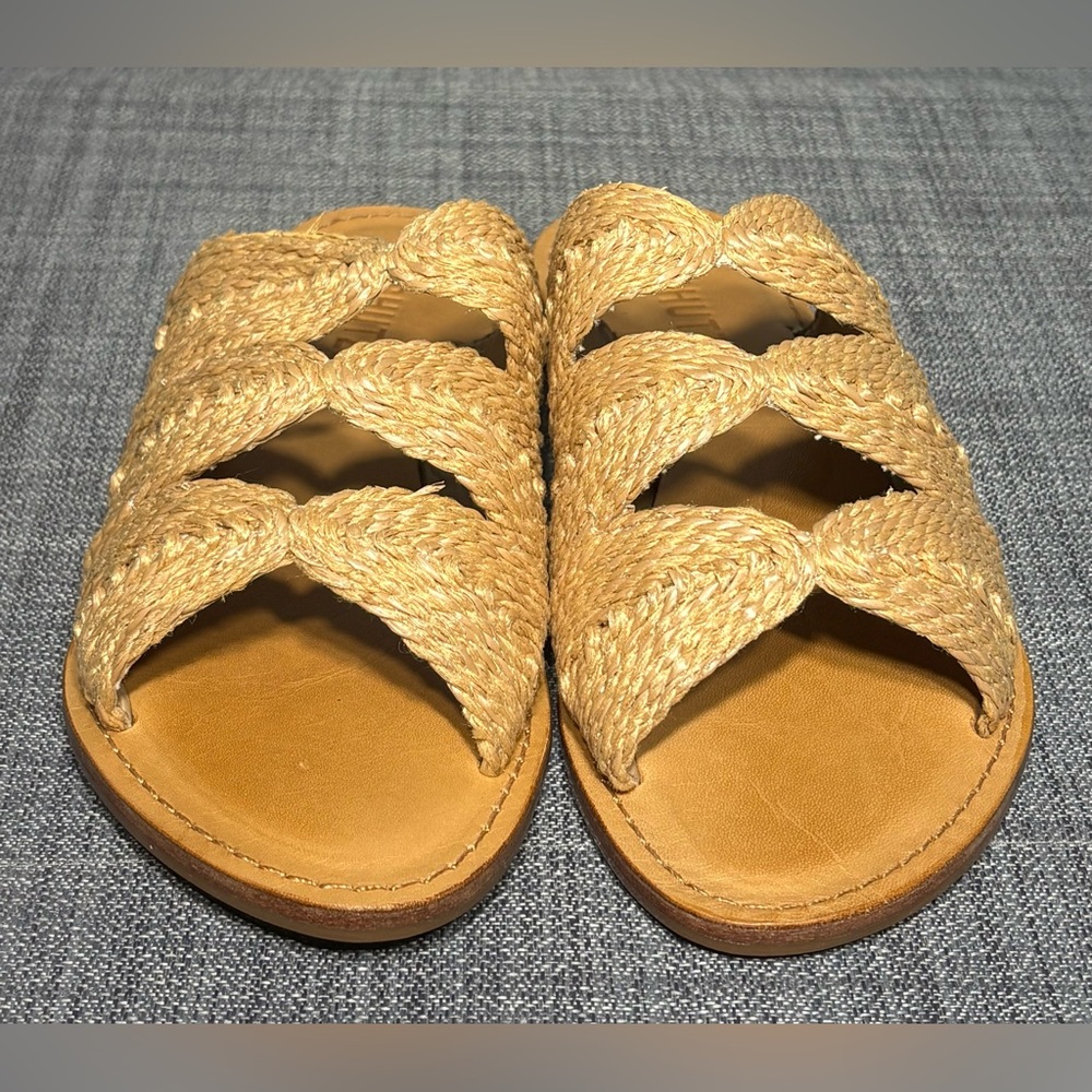SCHUTZ Ivy Woven Flat Sandals Natural Raffia - Picture 4 of 8